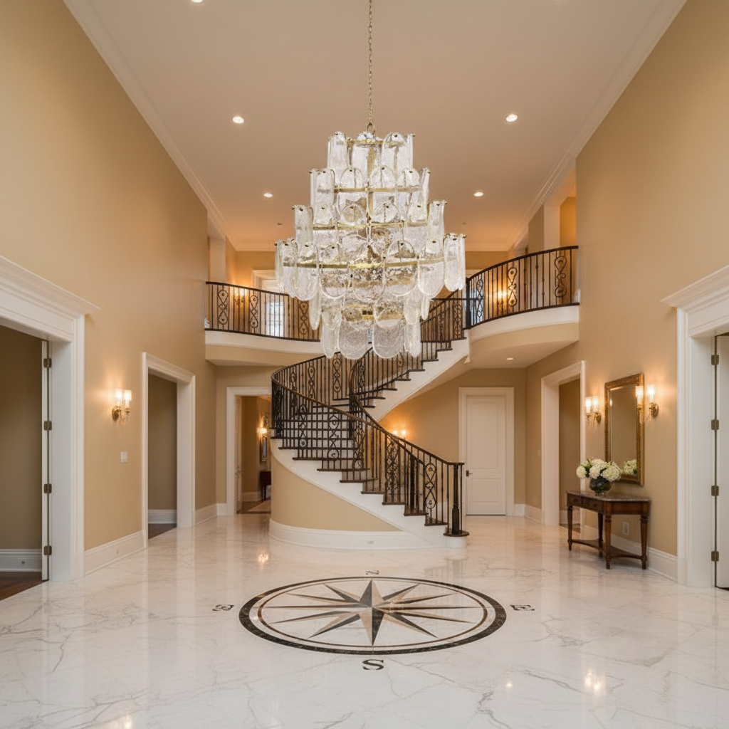 Riviko Aura Grandeur 6-Light Chandelier - grand American foyer with two-story ceiling