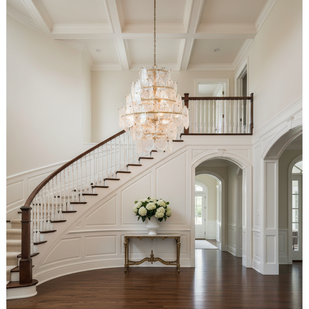 Riviko Aura Grandeur 6-Light Chandelier - elegant American entryway with arched doorway