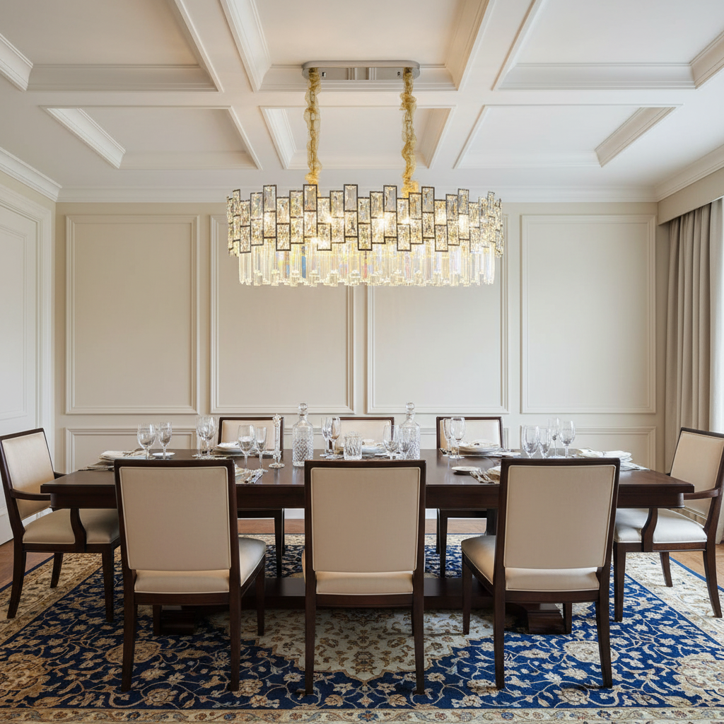 Riviko Radiant Horizon Linear Chandelier - formal American dining room