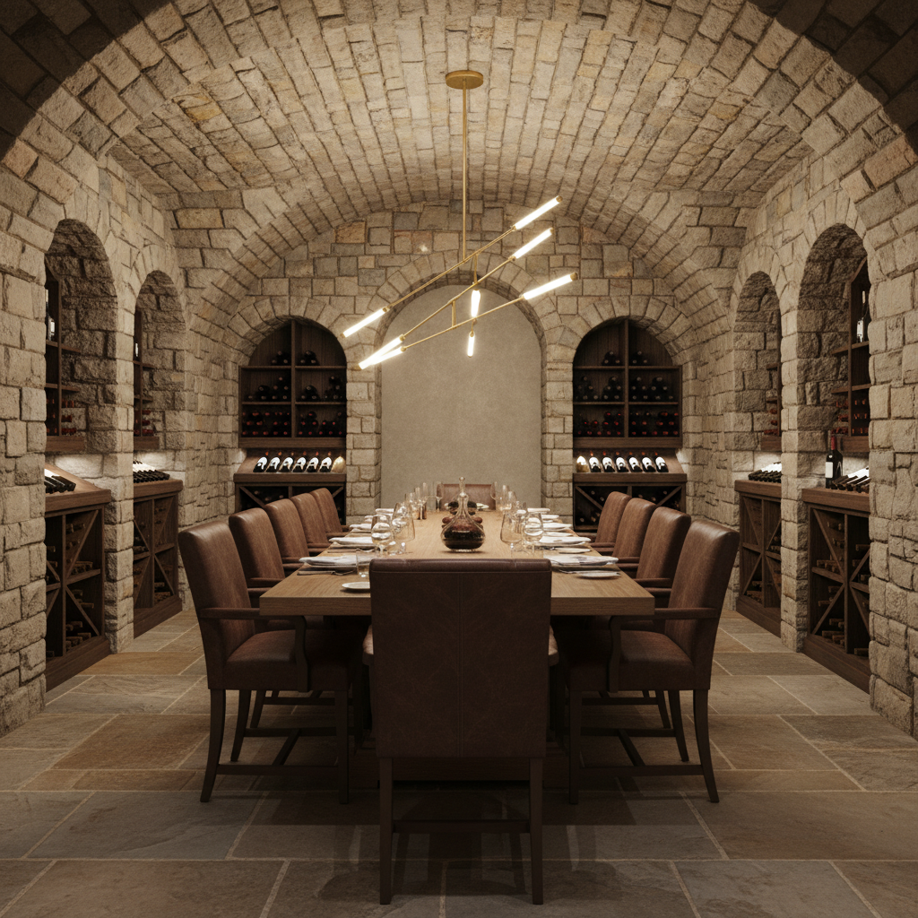 Riviko Radiant Horizon Integrated LED Linear Chandelier - elegant American wine cellar dining room