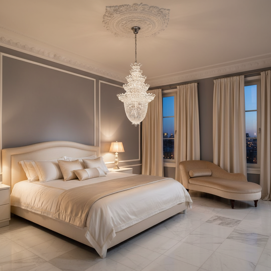 Riviko Regal Radiance Five-Layer Crystal Chandelier - luxurious American master suite
