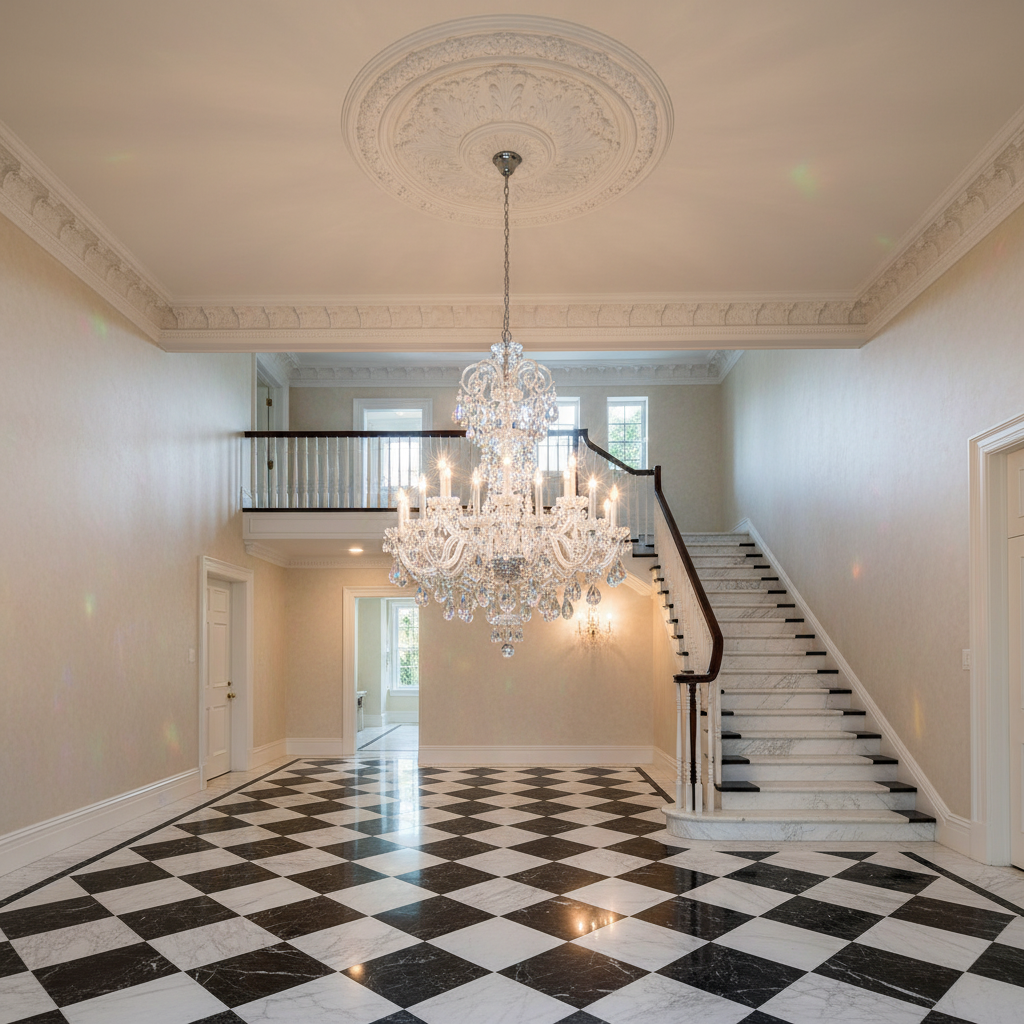 Riviko Heritage Bloom K9 Crystal Chandelier 36" - grand American estate foyer