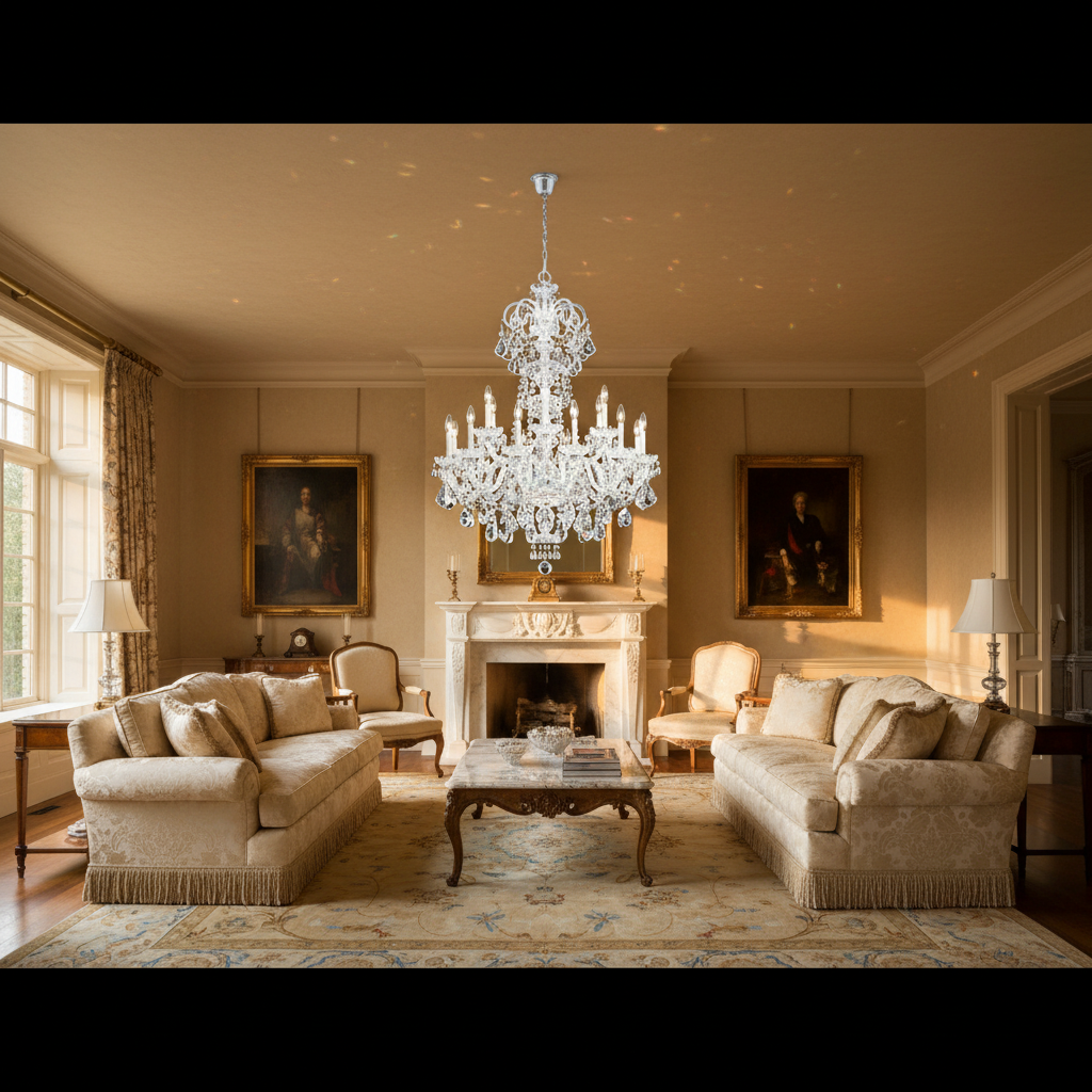 Riviko Heritage Bloom K9 Crystal Chandelier 36" - American formal living room with 12-foot ceilings
