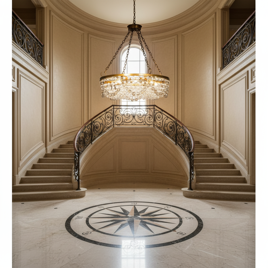 Riviko Radiant Cascade Round Chandelier - grand American foyer with two-story ceiling