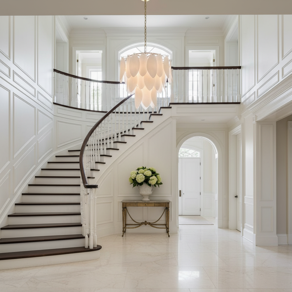 Riviko Aura Bloom 4-Light Chandelier - elegant American entryway with arched doorway
