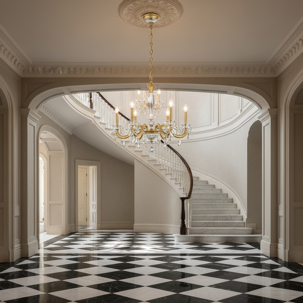 Riviko Radiance Bloom 6-Light Chandelier - grand American estate foyer