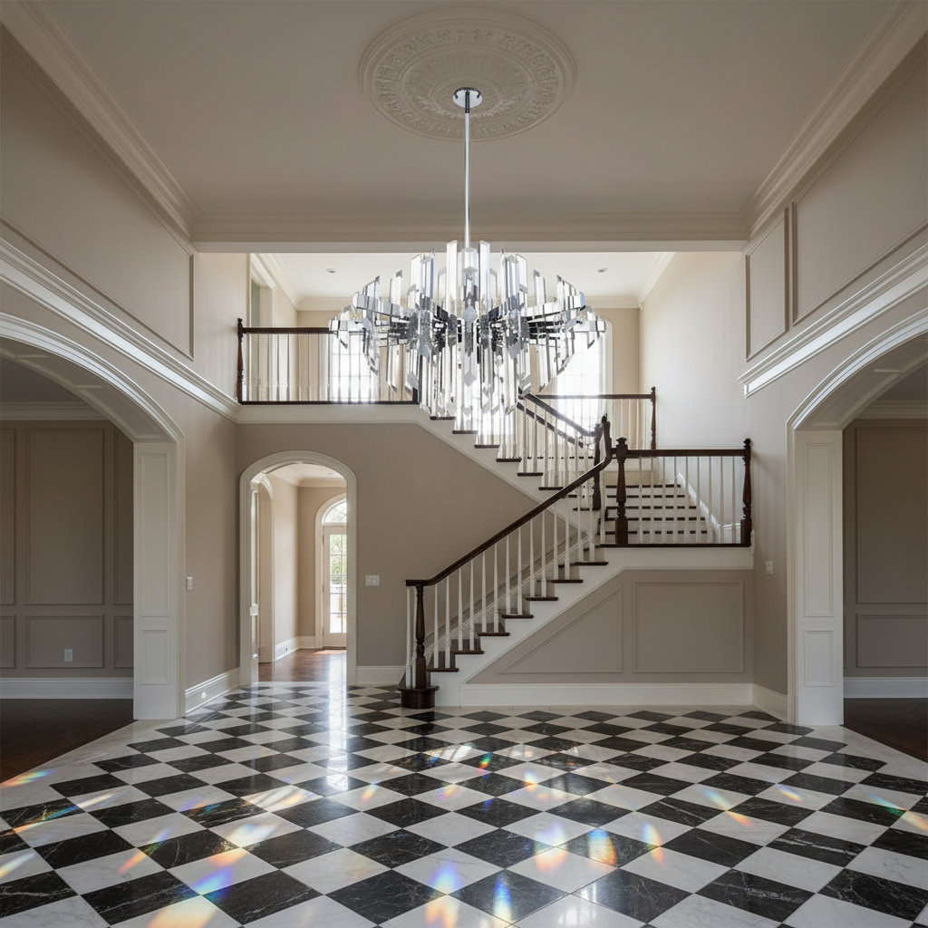 Riviko Prism Radiance 1-Light LED Chandelier - grand American estate foyer