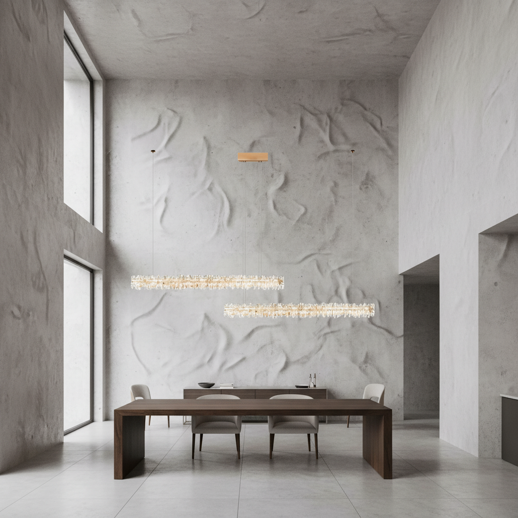 Riviko Radiant Linear Natural Crystal Chandelier - Background Shot