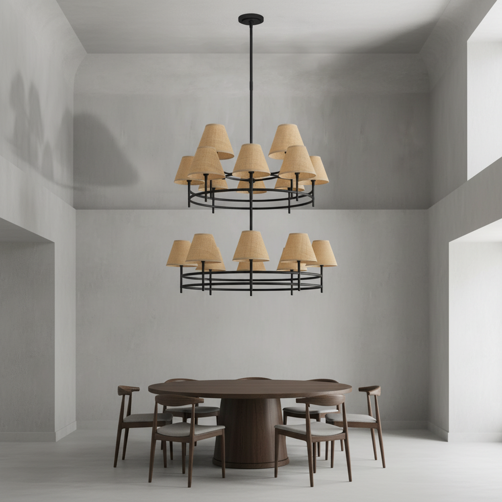 Riviko Veridian Rattan 6-Light Chandelier - Background Shot