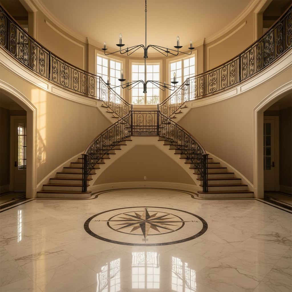 Riviko Grand Horizon Chandelier - grand American foyer with two-story ceiling
