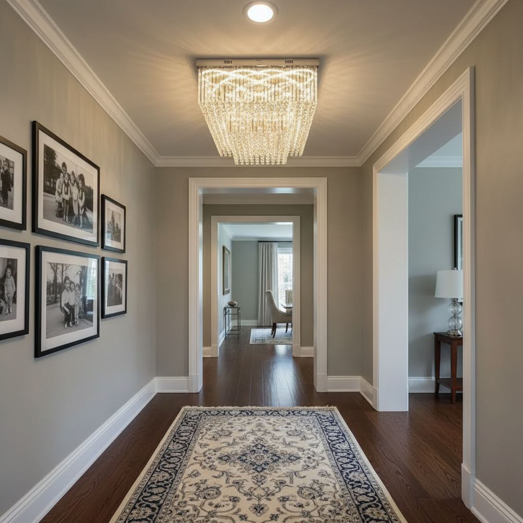 Riviko Radiant Tiered Flush Mount Chandelier - American transitional hallway