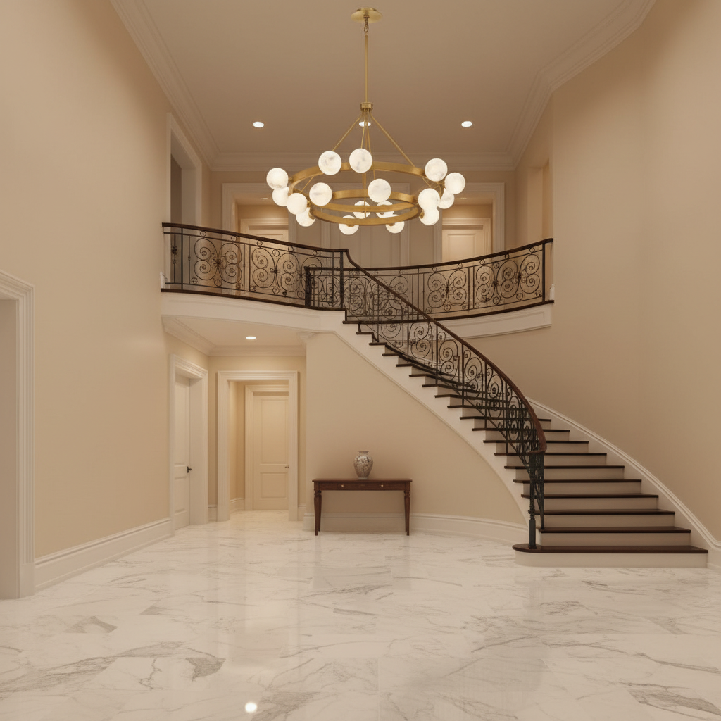 Riviko Veridian Bloom Alabaster 2-Tier Chandelier - grand American foyer with soaring ceiling