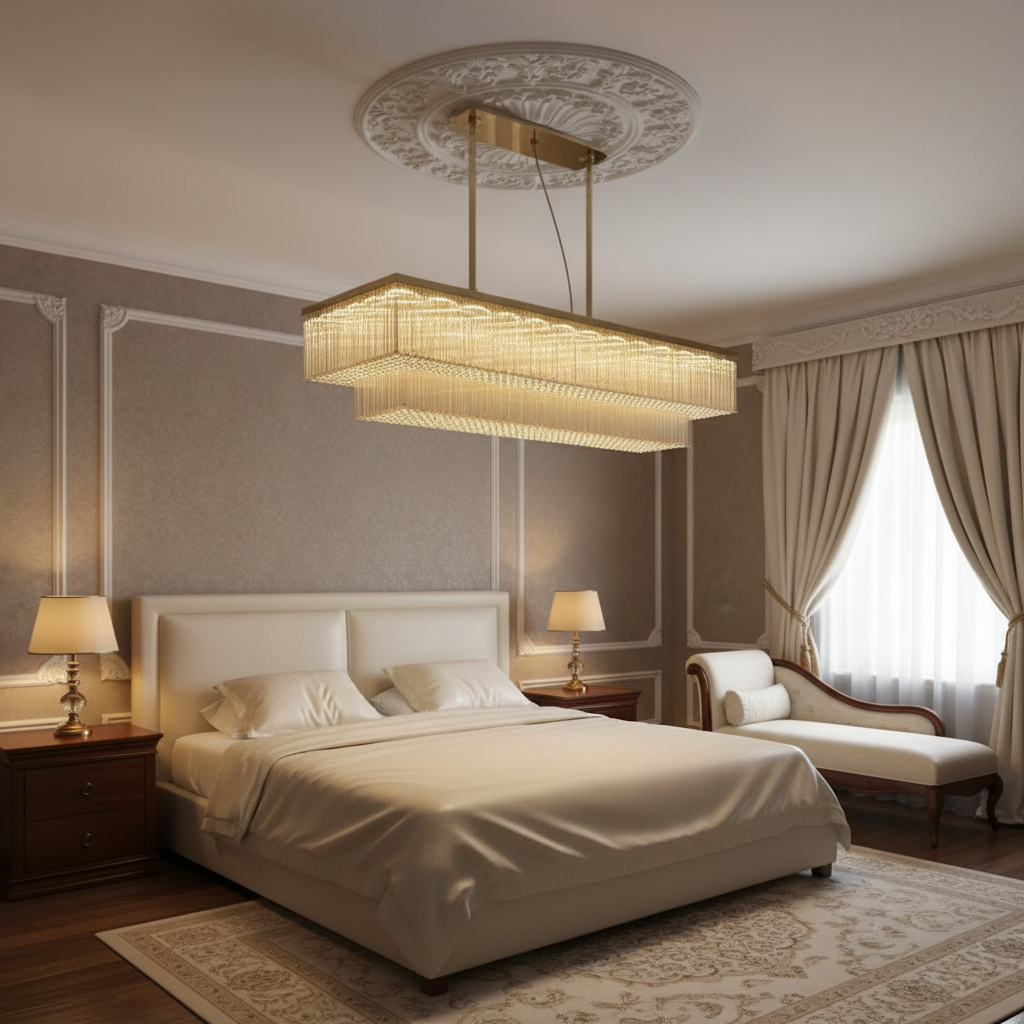 Riviko Modern Extra 2/3 Tiered Flush Mount Crystal Chandelier for Large Area - luxurious American master suite