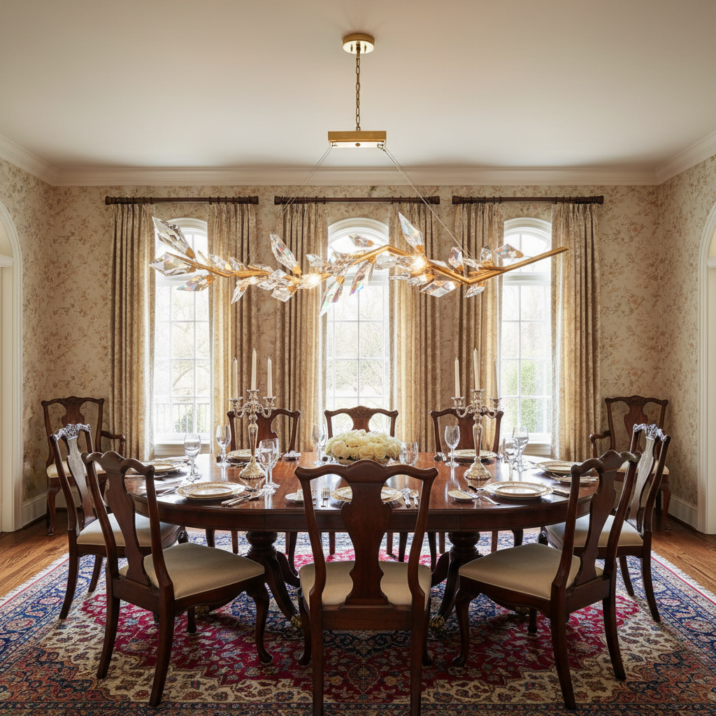 Riviko Foret Grand Linear Crystal Chandelier - formal American dining room