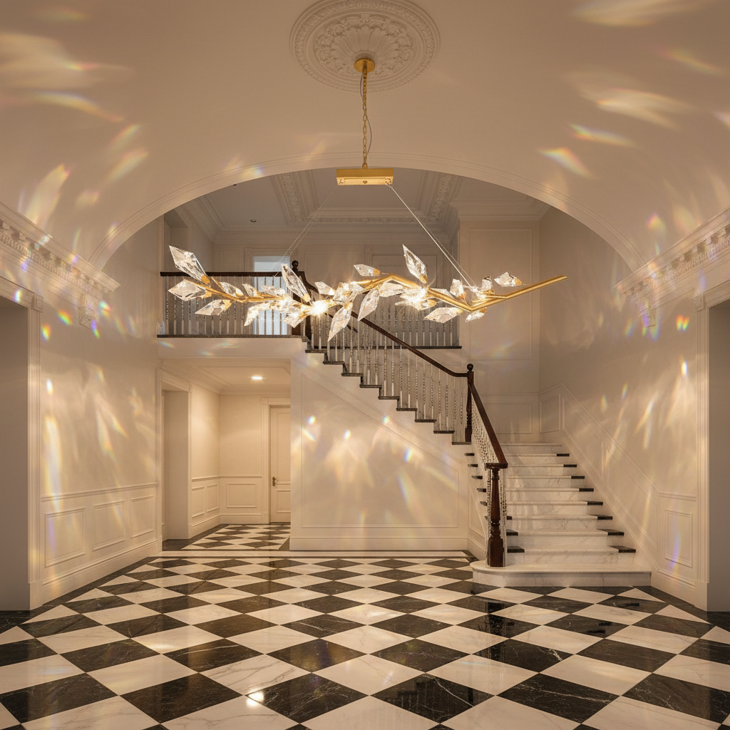 Riviko Foret Grand Linear Crystal Chandelier - grand American estate foyer