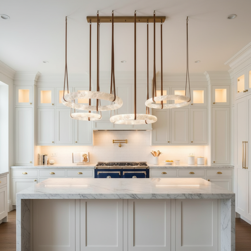 Riviko Alabaster Aura Round Pendant Chandelier - high-end American kitchen