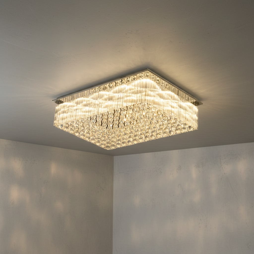 Riviko Opulent Radiance Rectangle Flush Mount Chandelier - Background Shot