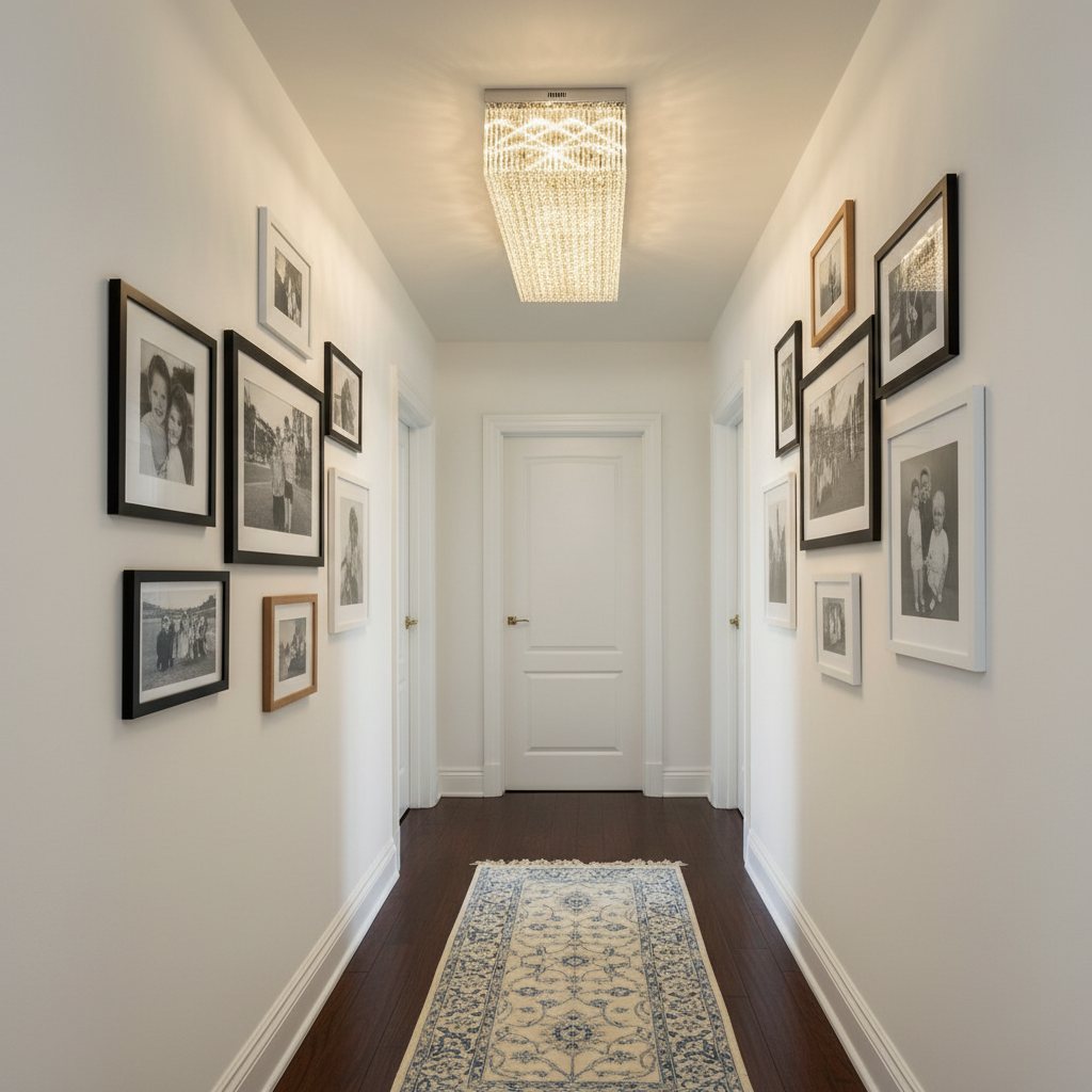 Riviko Opulent Radiance Rectangle Flush Mount Chandelier - American transitional hallway