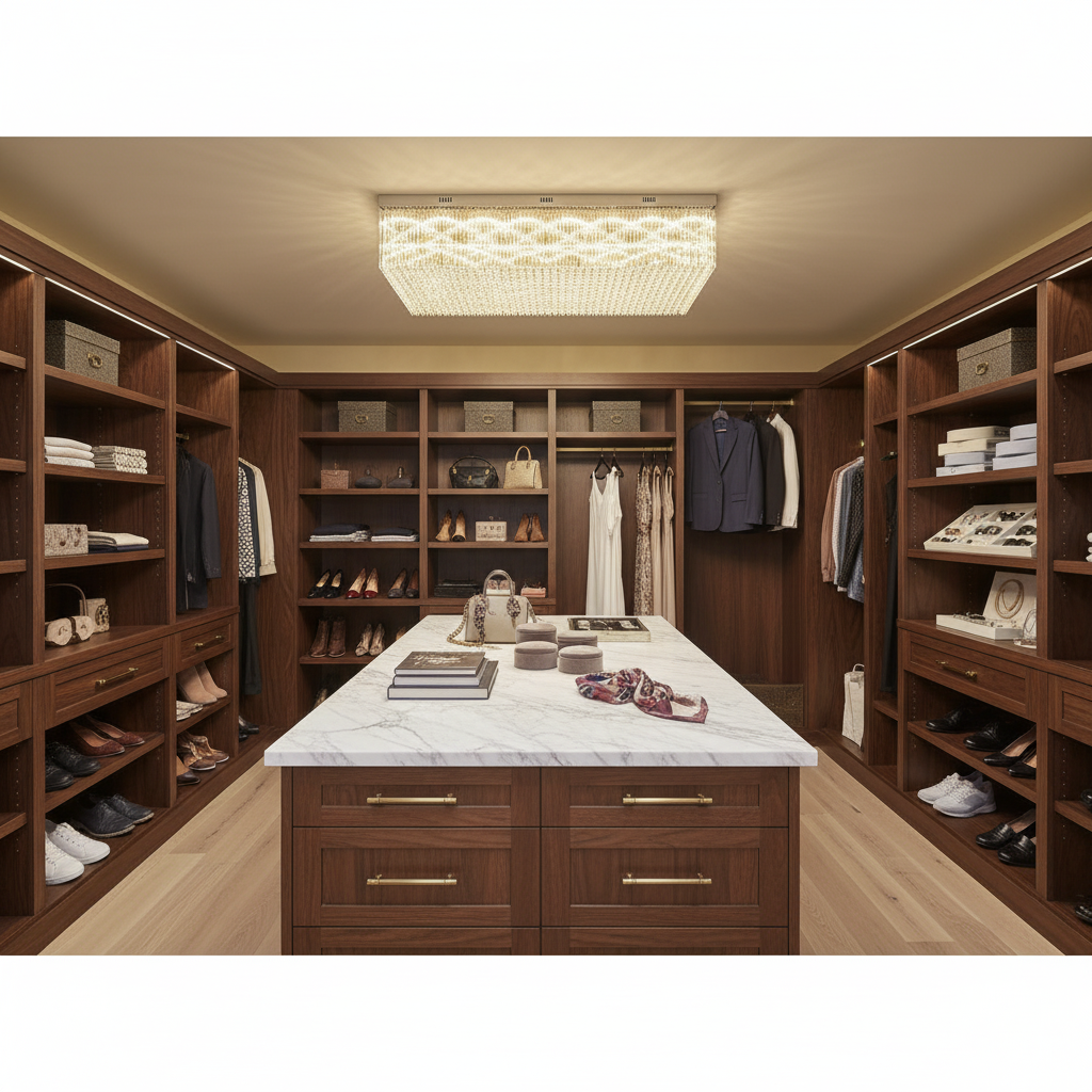 Riviko Opulent Radiance Rectangle Flush Mount Chandelier - luxury American walk-in closet