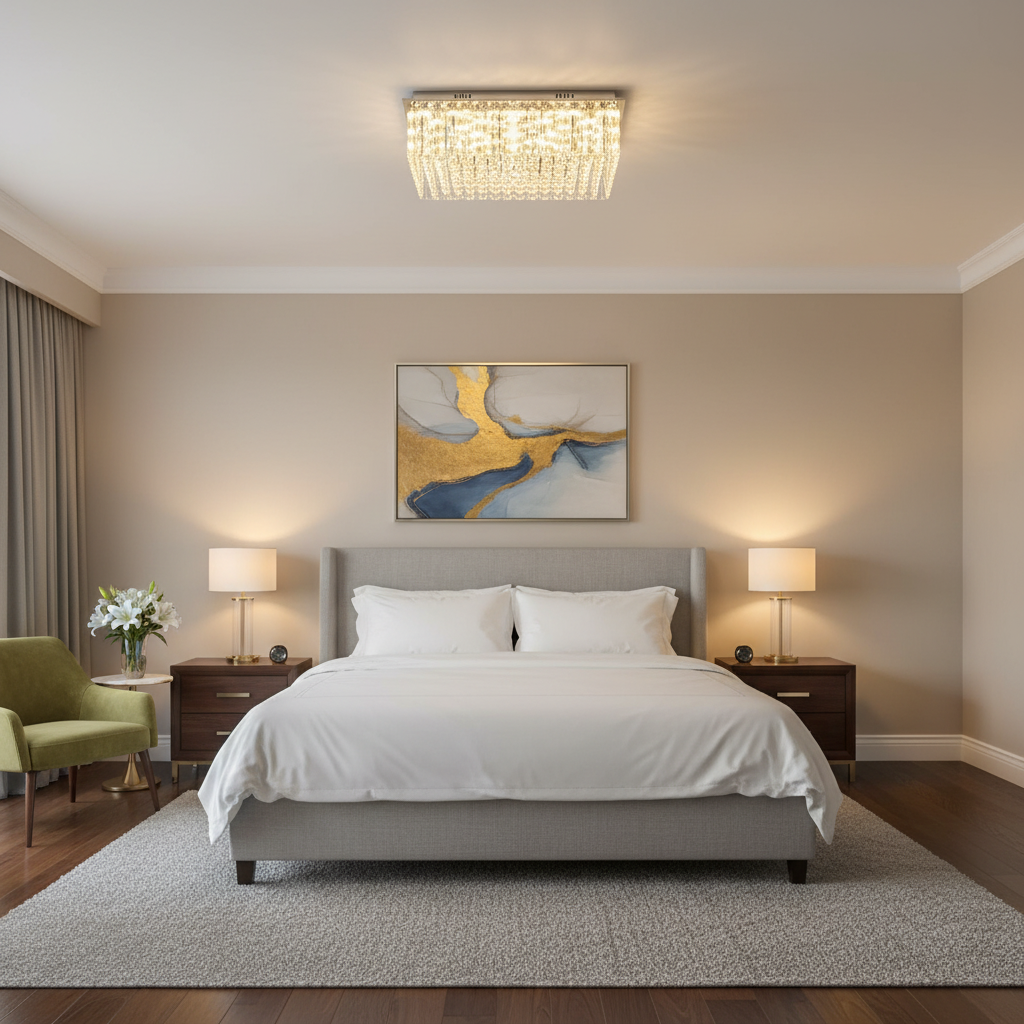 Riviko Opulent Radiance Rectangle Flush Mount Chandelier - American guest bedroom