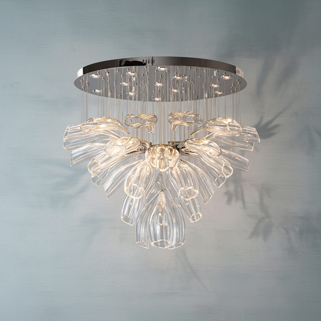 Riviko Bloom Petal Glass Foyer Chandelier - Background Shot