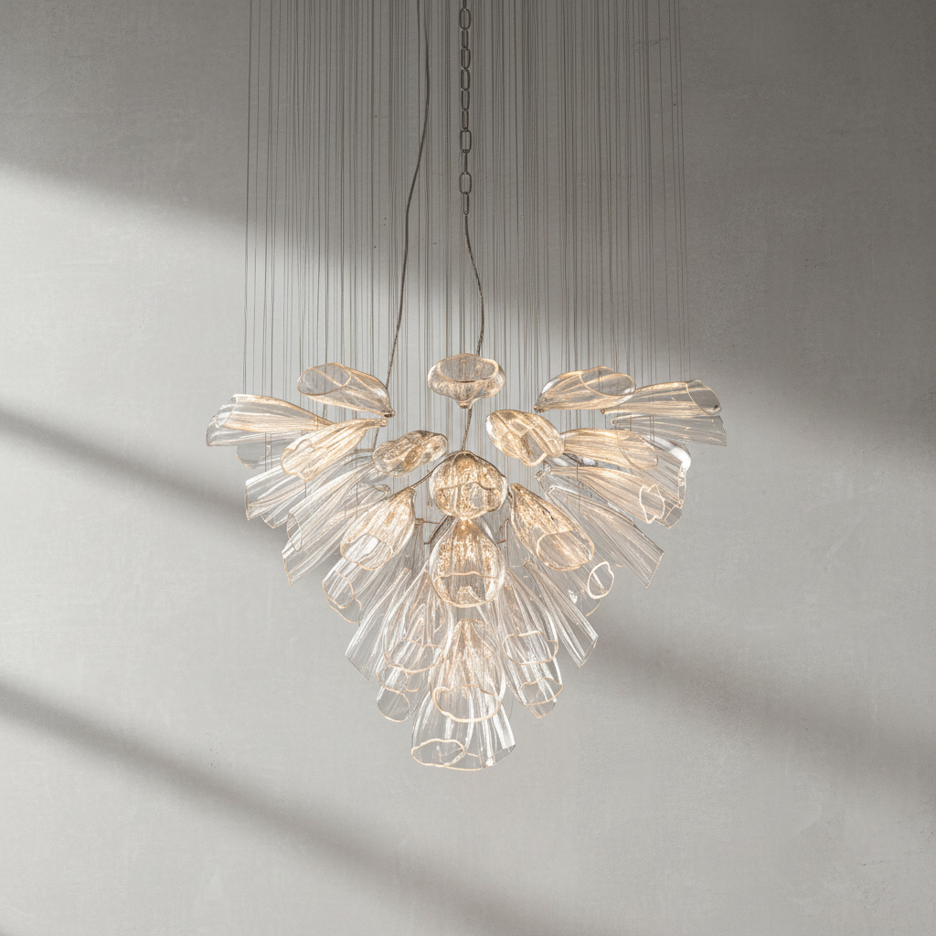 Riviko Bloom Petal Glass Foyer Chandelier - Background Shot