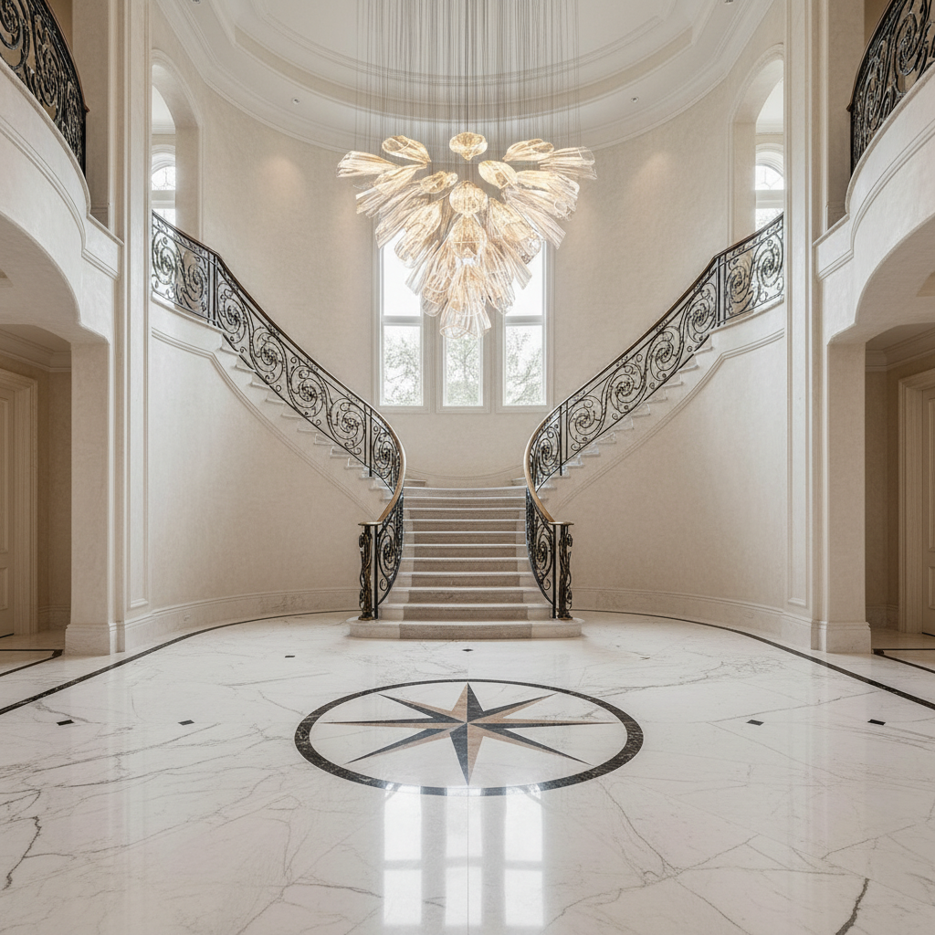 Riviko Merlin Flower Glass Foyer Chandelier - grand American foyer with two-story ceiling