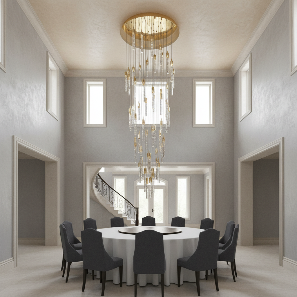 Riviko Grand Lumina Cylinder Crystal Chandelier - Background Shot