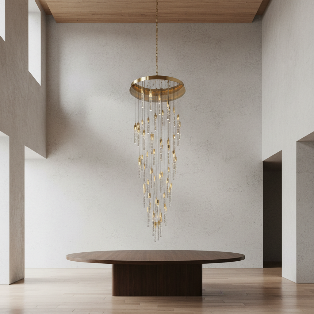 Riviko Grand Lumina Cylinder Crystal Chandelier - Background Shot