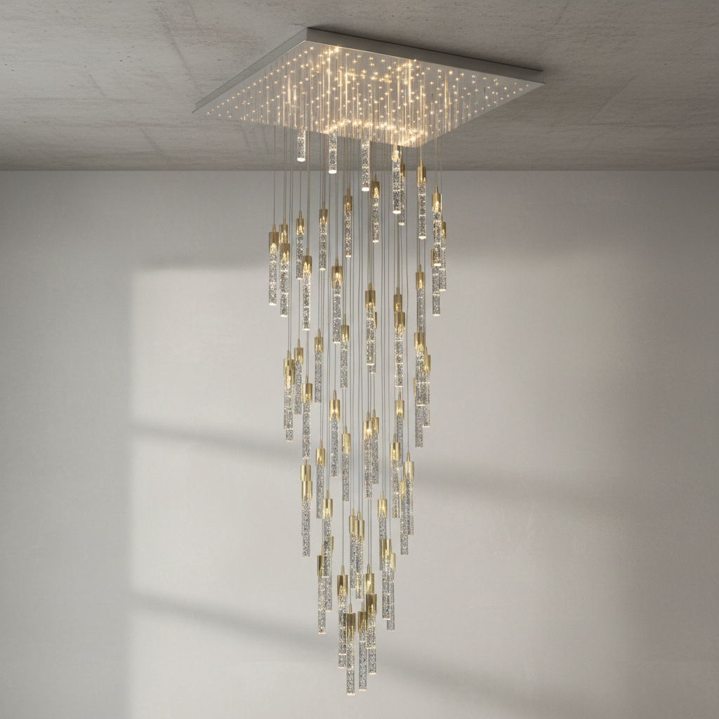 Riviko Grand Lumina Cylinder Crystal Chandelier - Background Shot