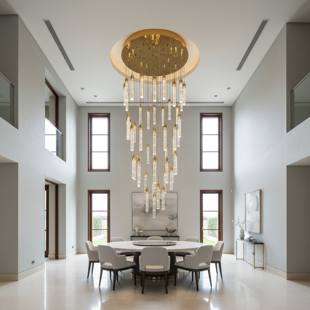 Riviko Grand Lumina Cylinder Crystal Chandelier - Background Shot