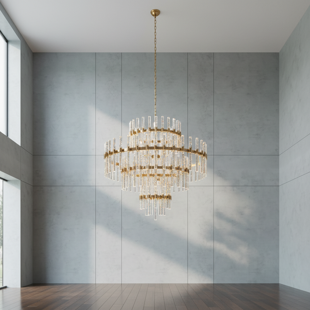 Riviko Grand Lumina Cylinder Crystal Chandelier - Background Shot