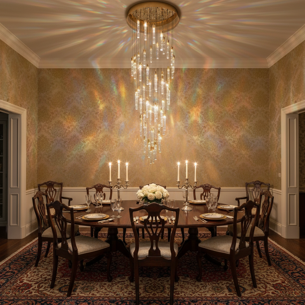 Riviko Grand Lumina Cylinder Crystal Chandelier - formal American dining room