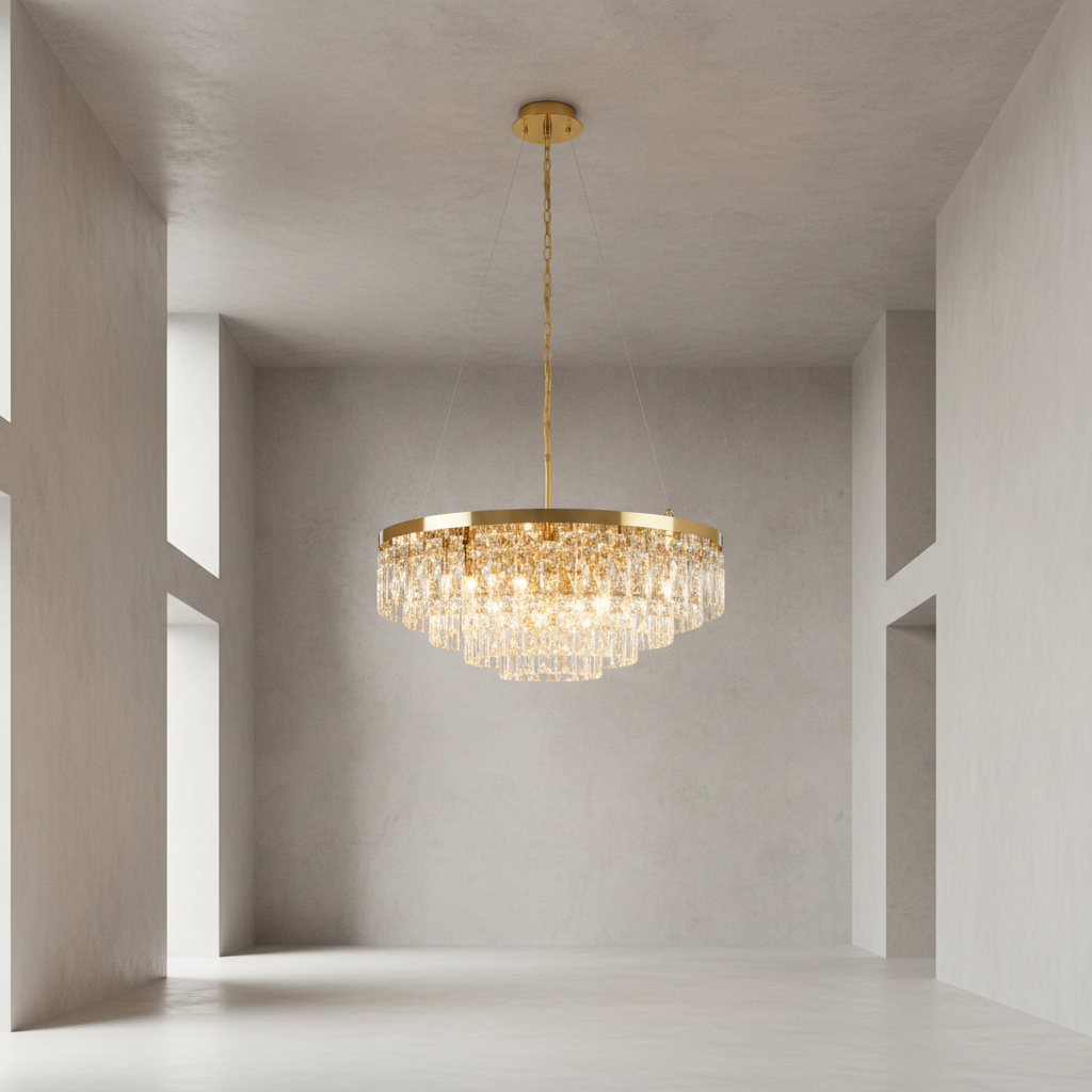 Riviko Grand Radiance Round Flush Mount Chandelier - Background Shot