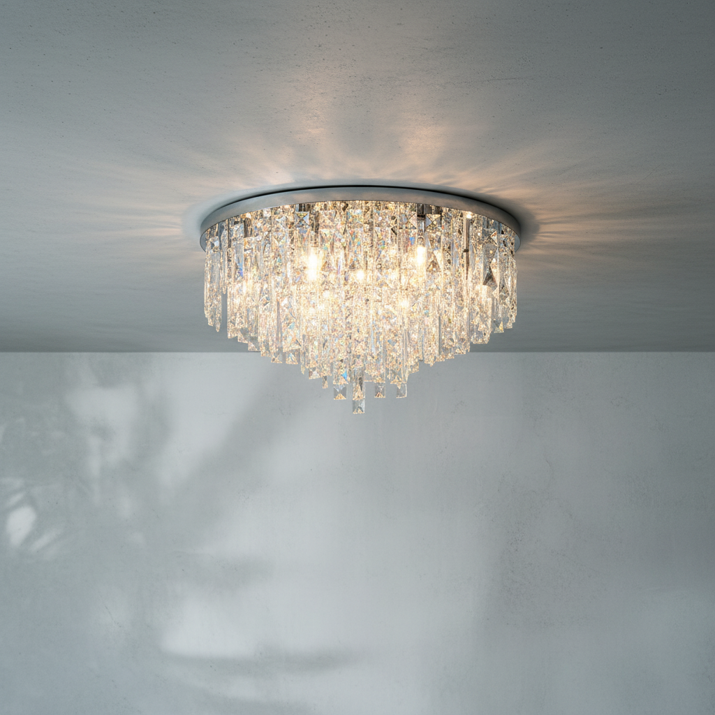 Riviko Grand Radiance Round Flush Mount Chandelier - Background Shot