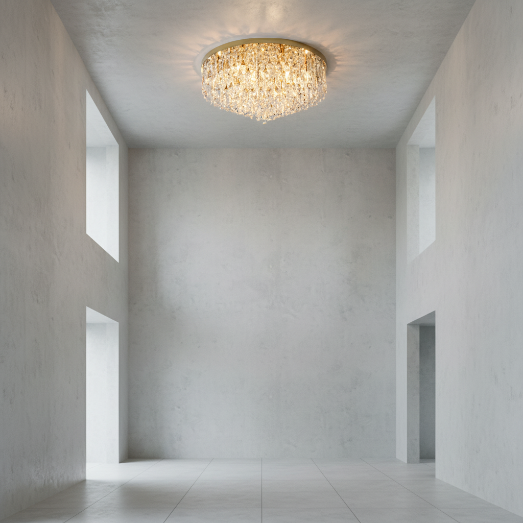 Riviko Grand Radiance Round Flush Mount Chandelier - Background Shot