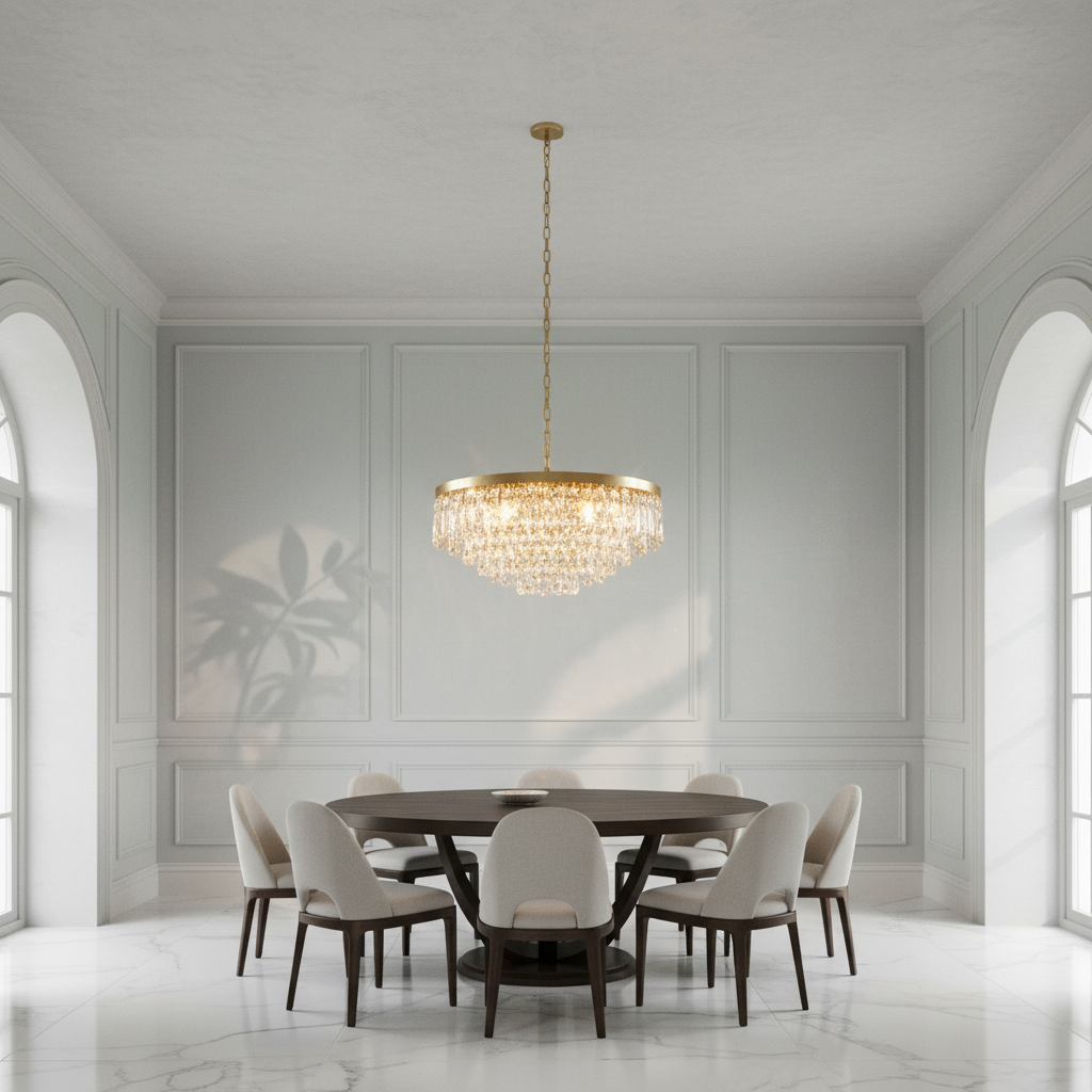 Riviko Grand Radiance Round Flush Mount Chandelier - Background Shot