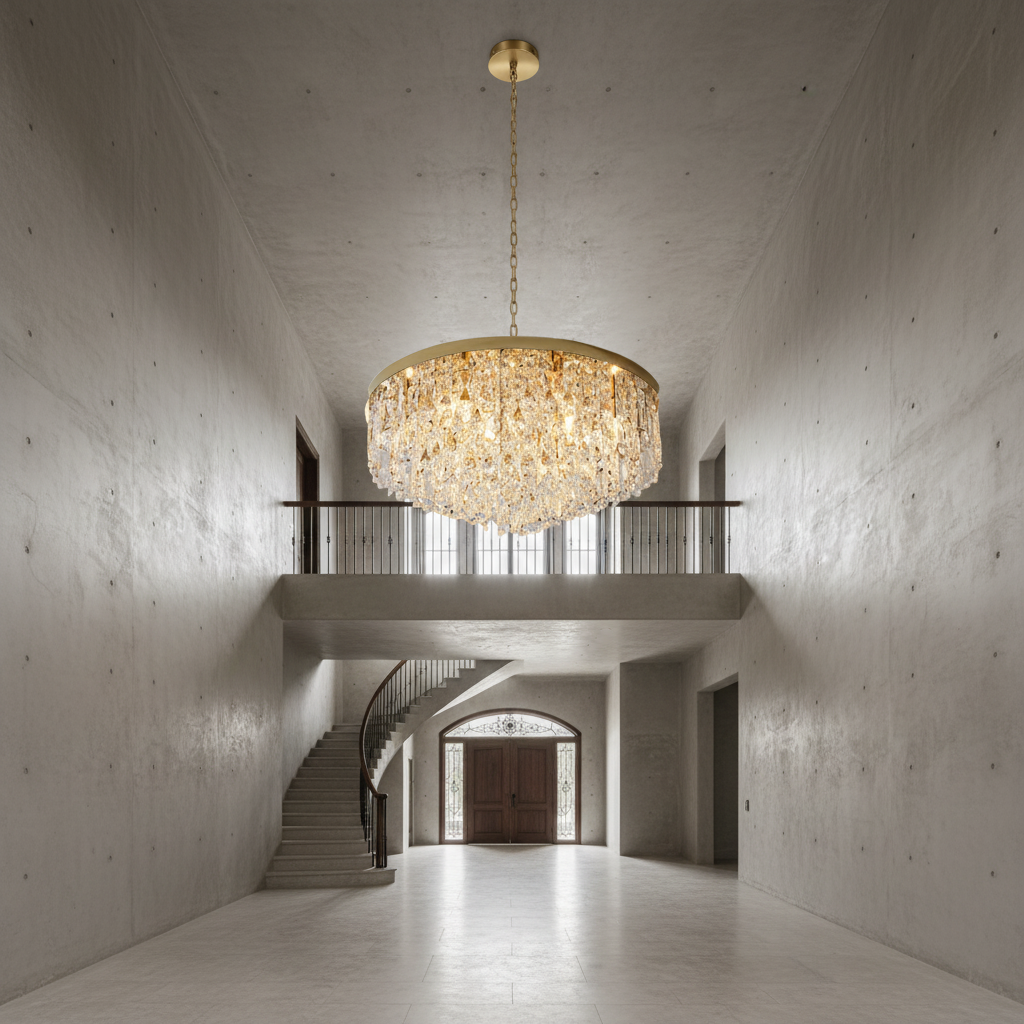 Riviko Grand Radiance Round Flush Mount Chandelier - Background Shot