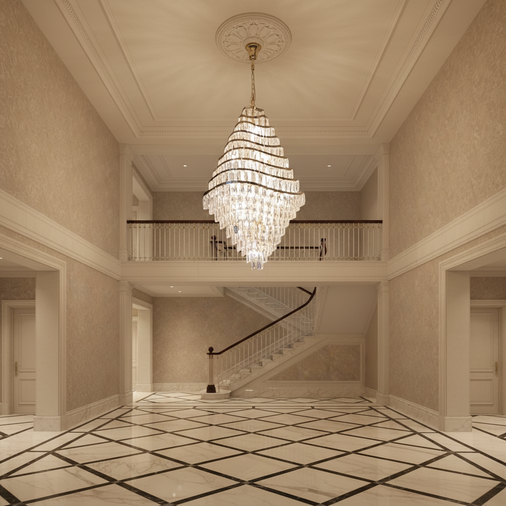 Riviko Opulent Wave Tiered Crystal Chandelier - grand American estate foyer