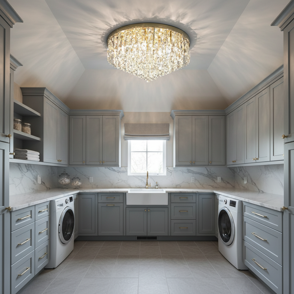 Riviko Grand Radiance Round Flush Mount Chandelier - elegant American laundry room