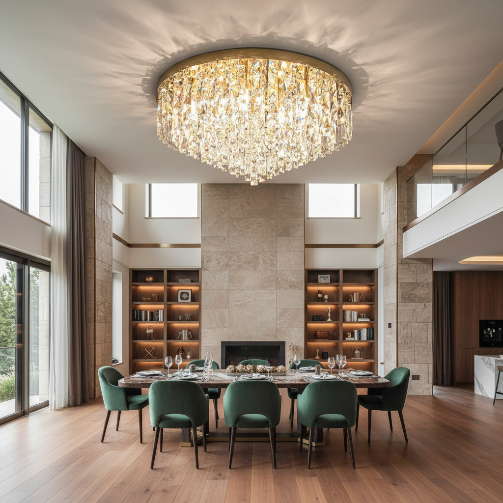 Riviko Grand Radiance Round Flush Mount Chandelier - luxury American walk-in closet