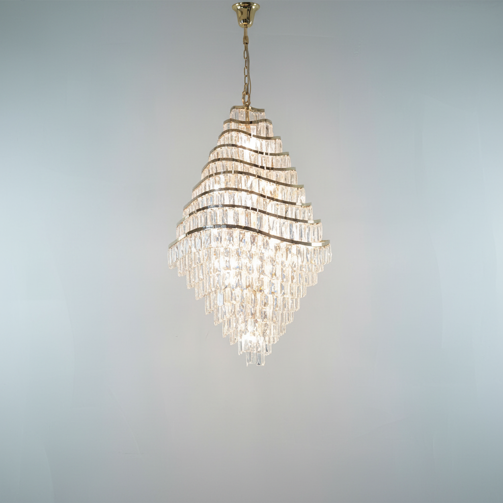 Riviko New Luxury Wavy Multi-tiered Crystal Chandelier for Living Room - Studio Shot