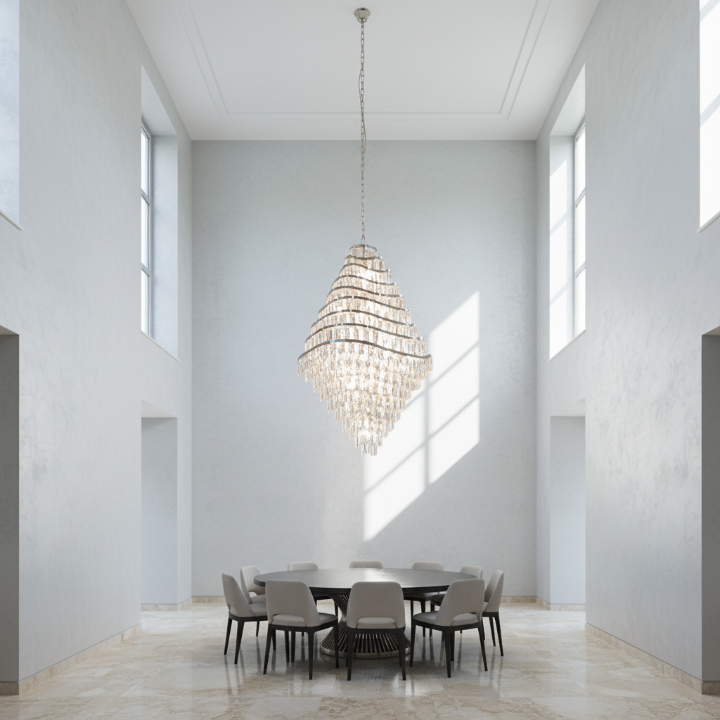 Riviko New Luxury Wavy Multi-tiered Crystal Chandelier for Living Room - Studio Shot