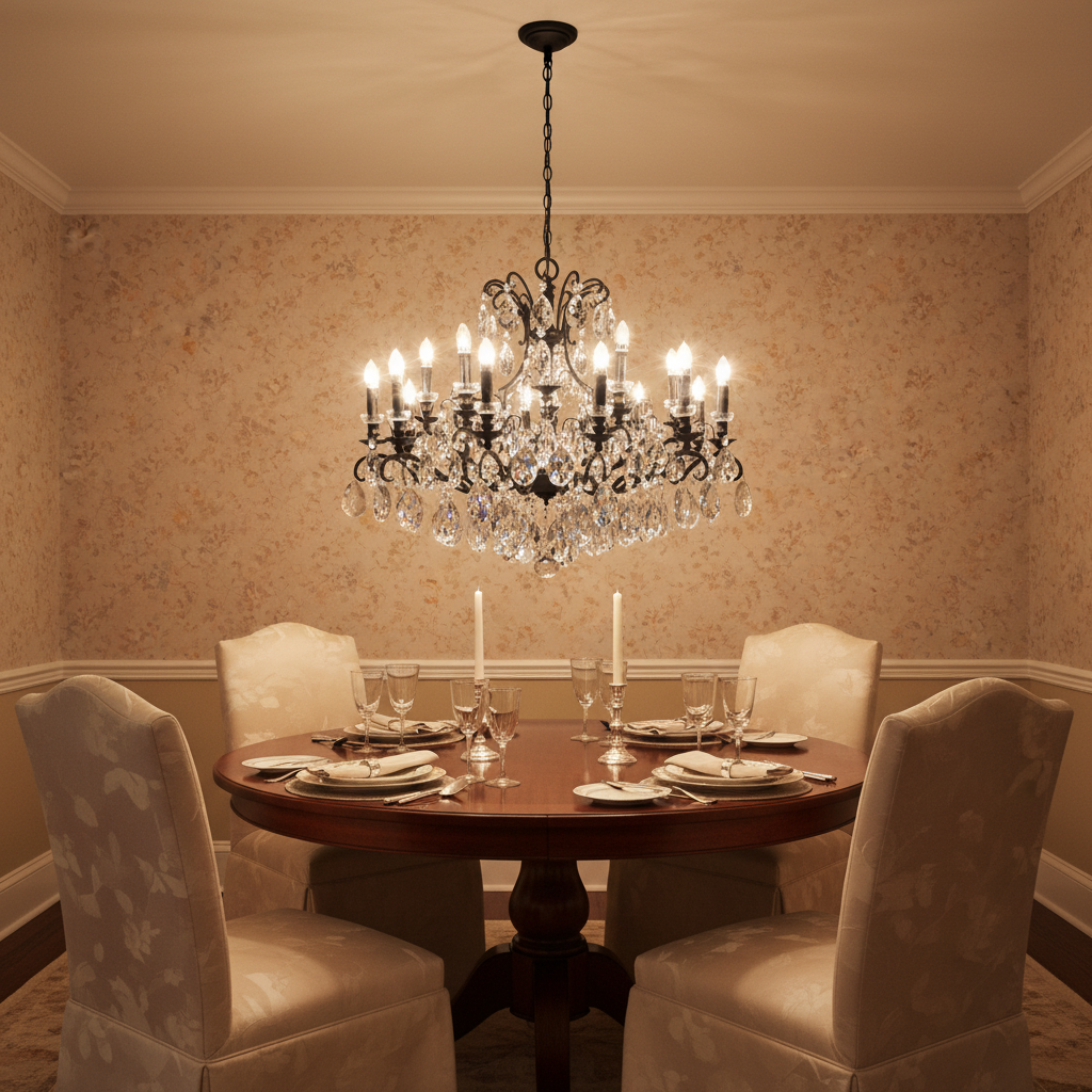 Riviko Obsidian Bloom Round Chandelier - formal American dining room