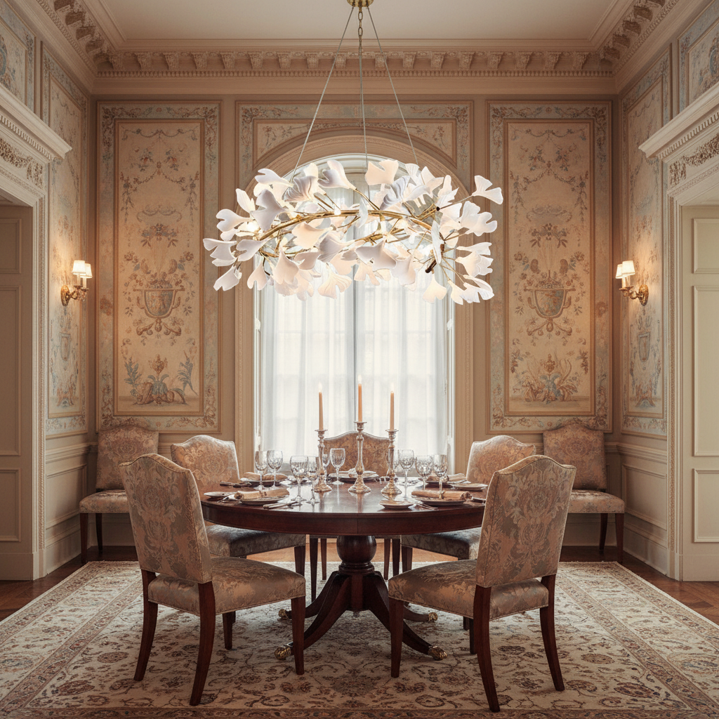 Riviko Ginkgo Bloom Round Chandelier - formal American dining room