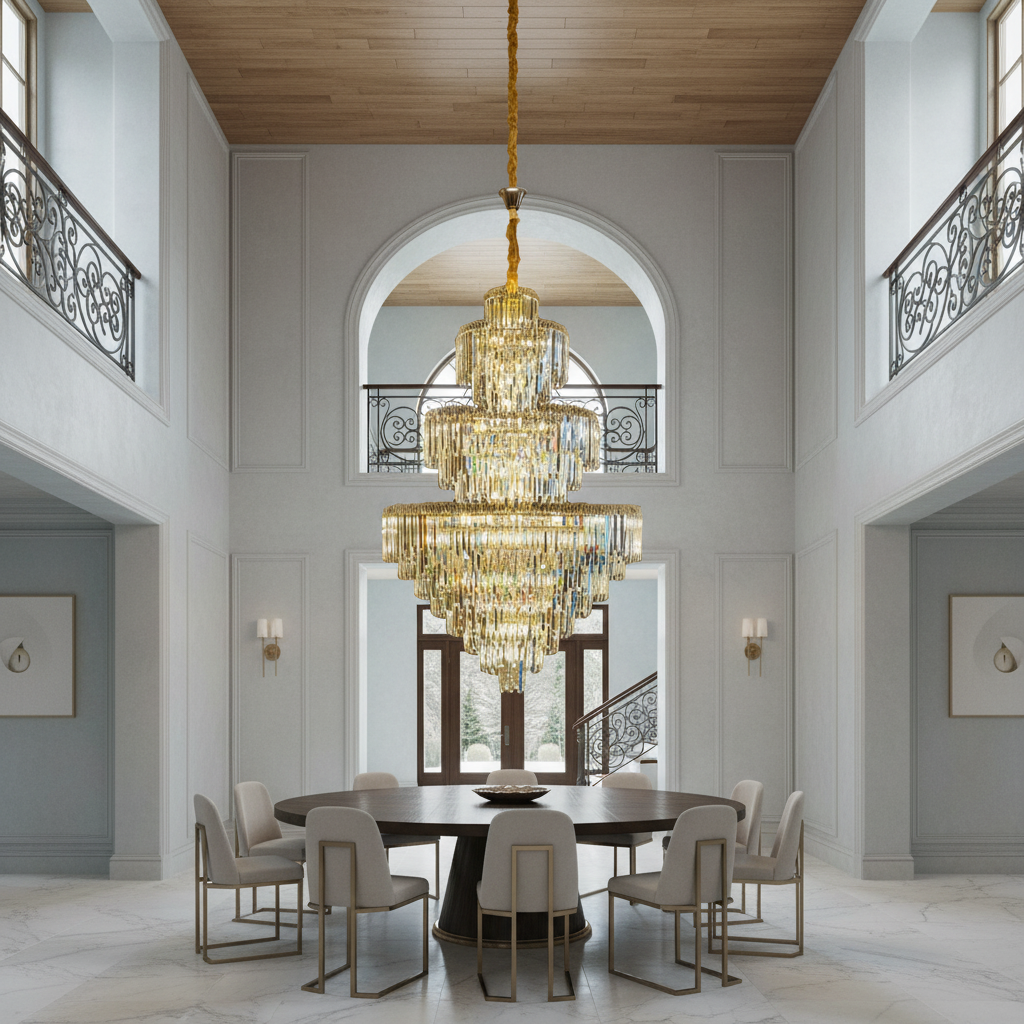 Riviko Grand Radiance Round K9 Crystal Chandelier - Background Shot