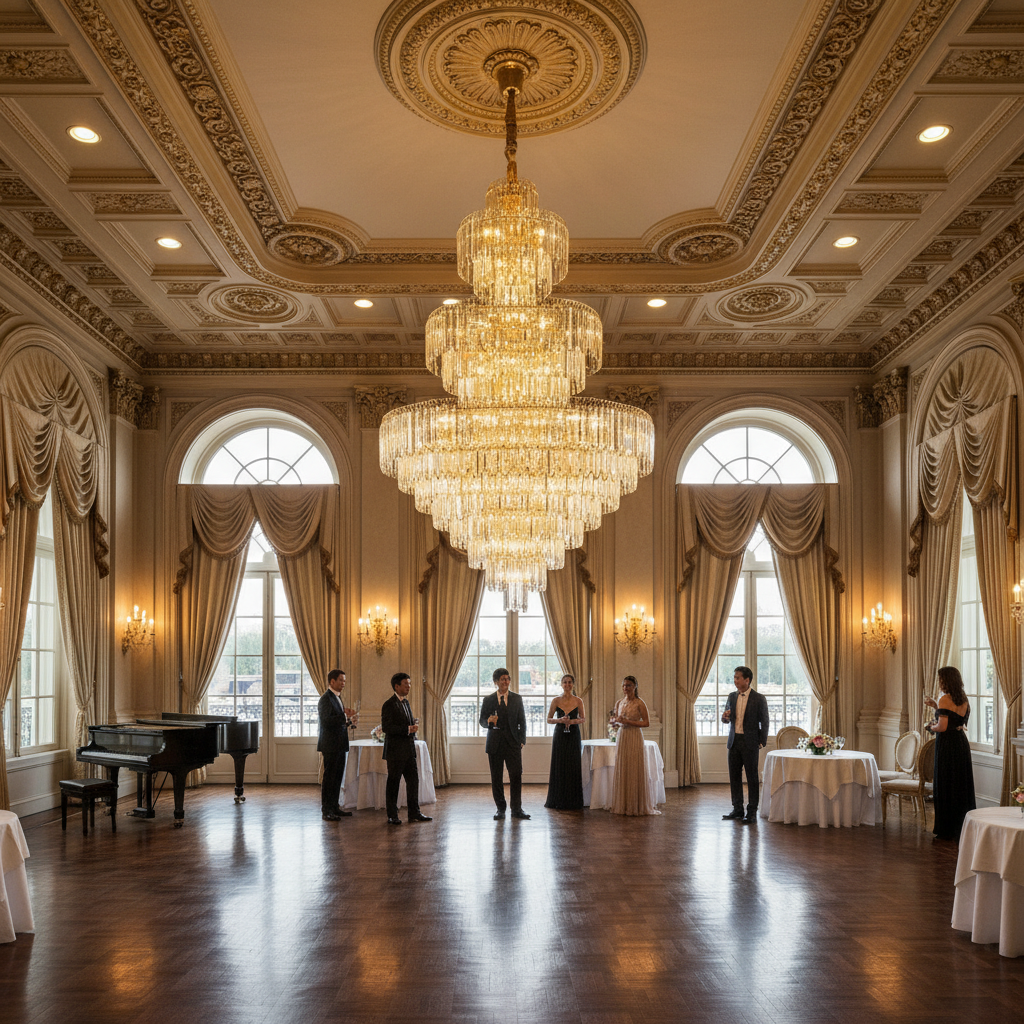 Riviko Grand Radiance Round K9 Crystal Chandelier - American ballroom or formal entertaining space