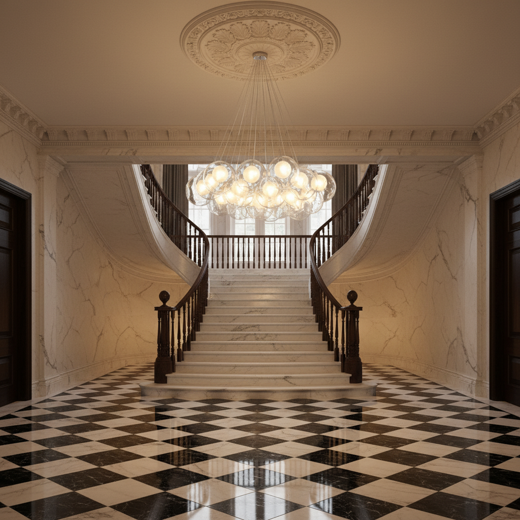 Riviko Aura Orb Modern Glass Chandelier - grand American estate foyer
