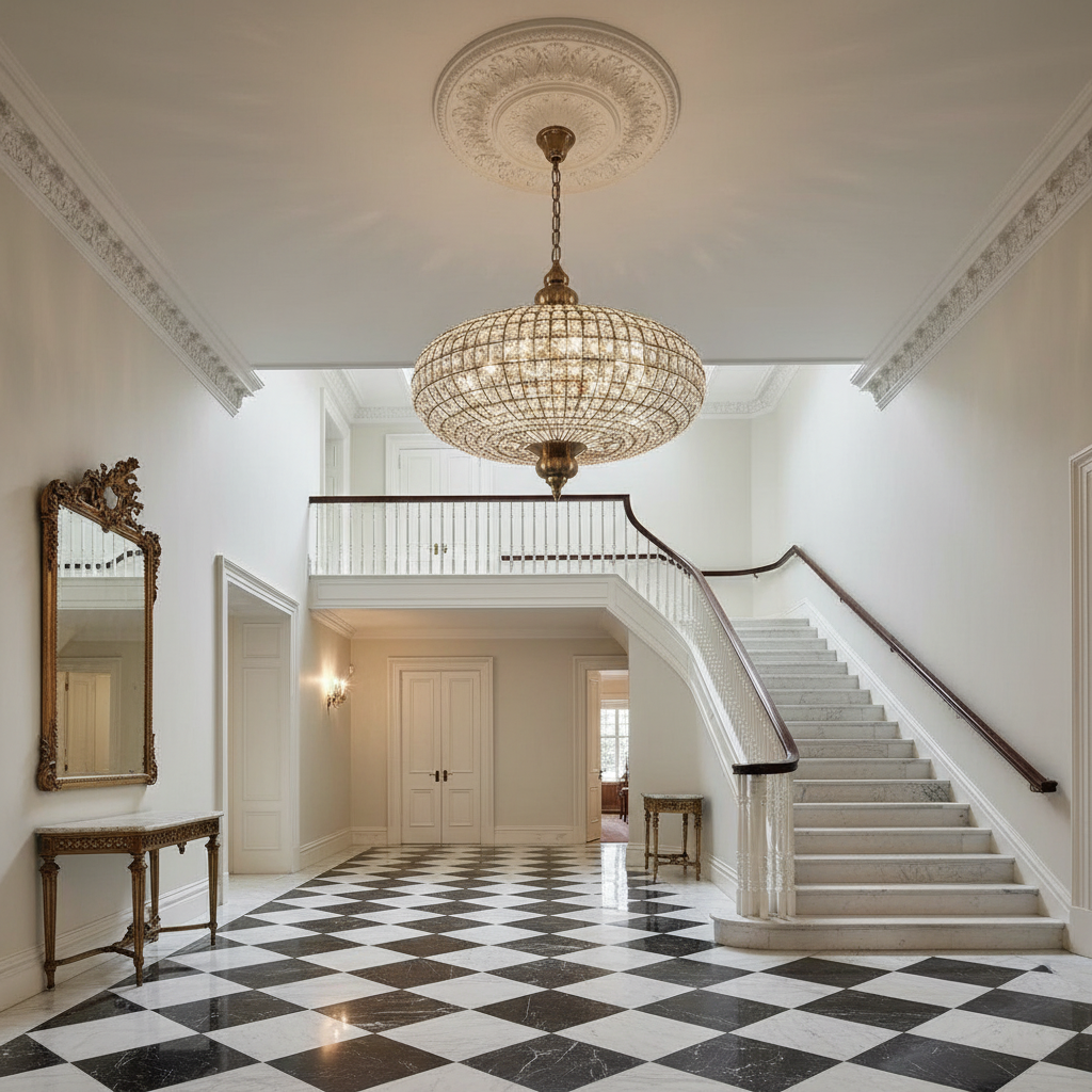 Riviko Regal Ellipsoid Crystal Chandelier - grand American estate foyer