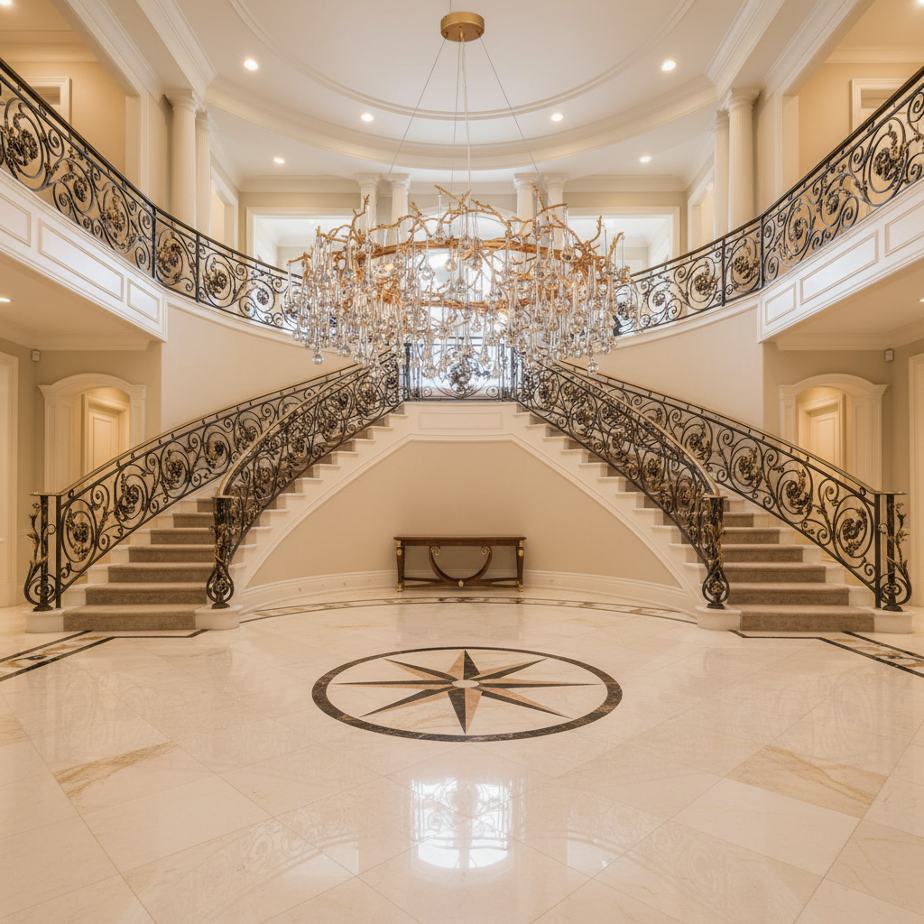 Riviko Veridian Bloom Round Chandelier - grand American foyer with two-story ceiling